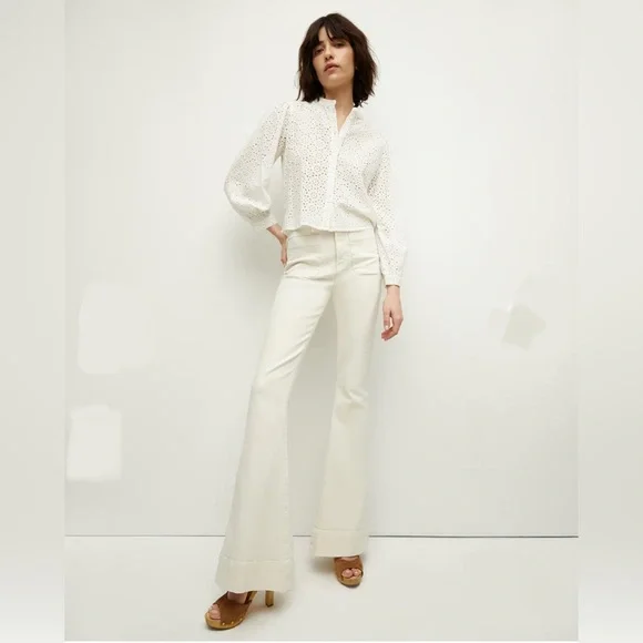 Veronica Beard Sheridan Exaggerated Flare Jeans Beige - Picture 1 of 4